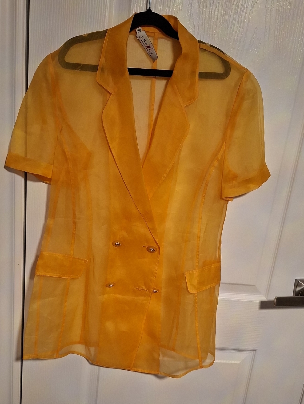 CHANCE Sheer Mustard Yellow Double-Breasted Blazer